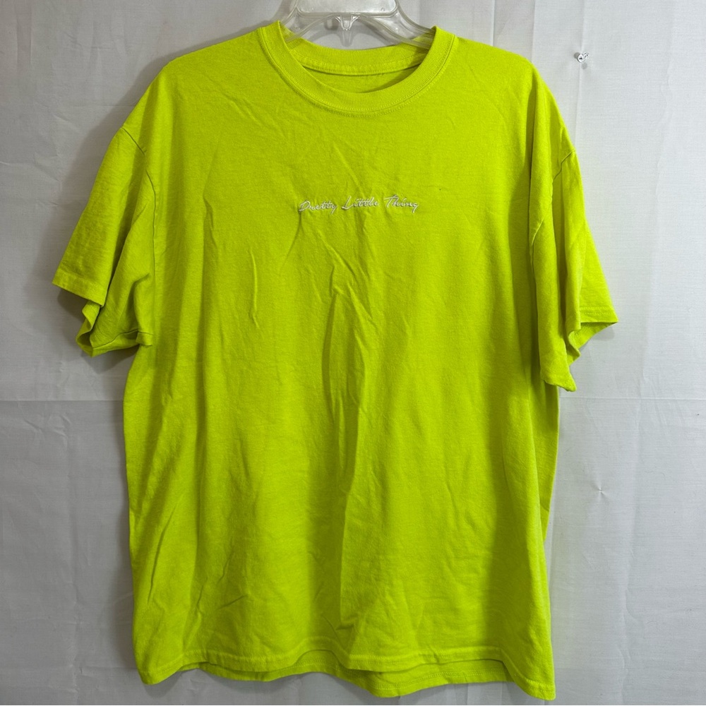 PrettyLittleThing Women Oversized NeonYellow Embroidered Logo ShortSleeve TShirt